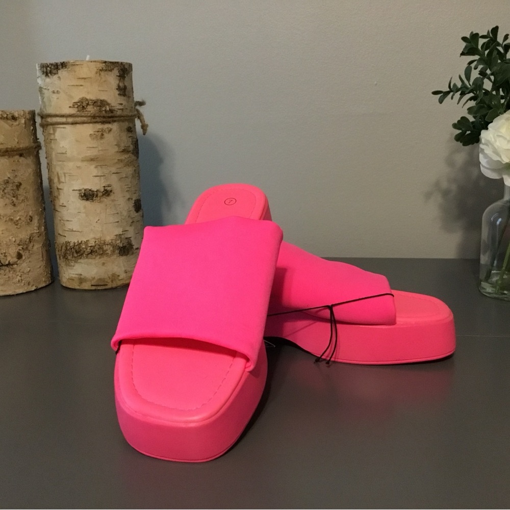 Hot Pink Women's Slip-On Platform Sandals